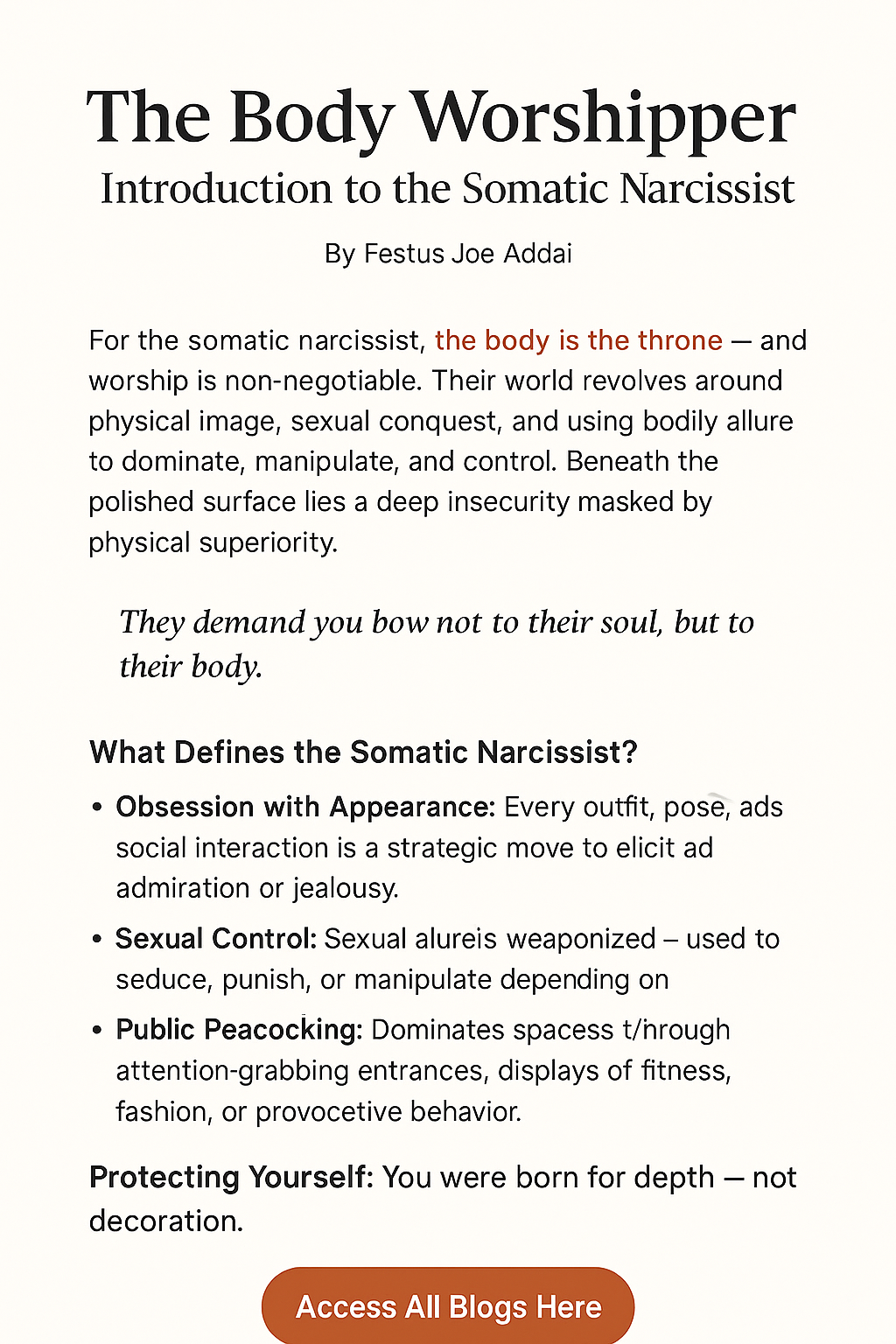 The Body Worshipper: Introduction to the Somatic Narcissist