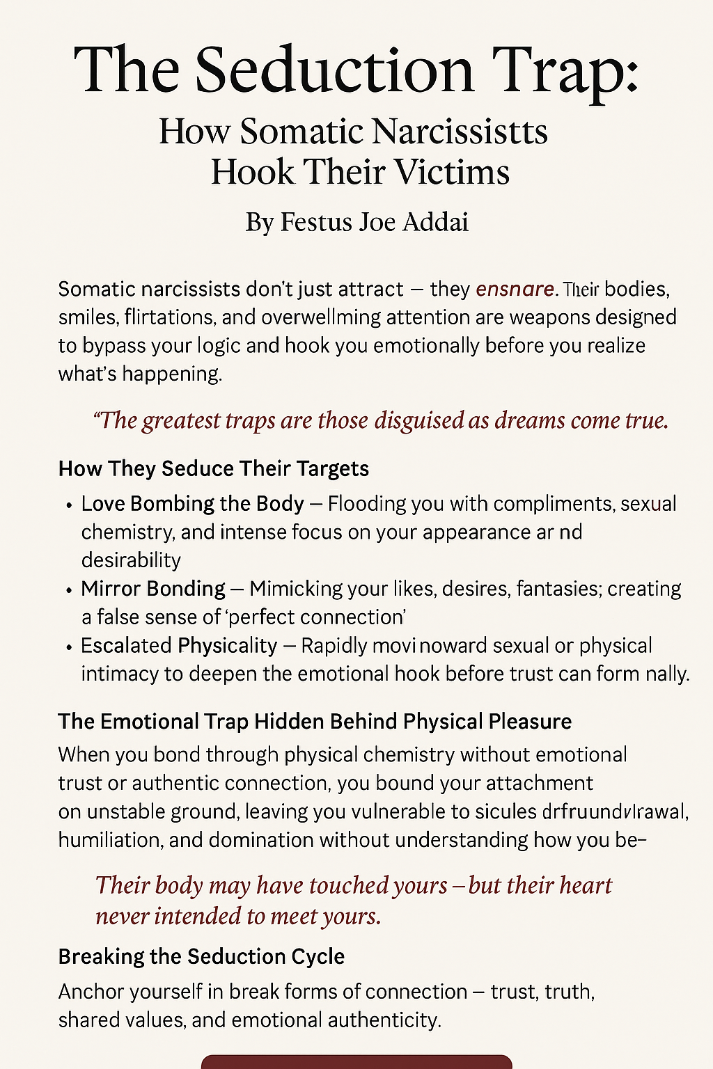The Seduction Trap: How Somatic Narcissists Hook Their Victims