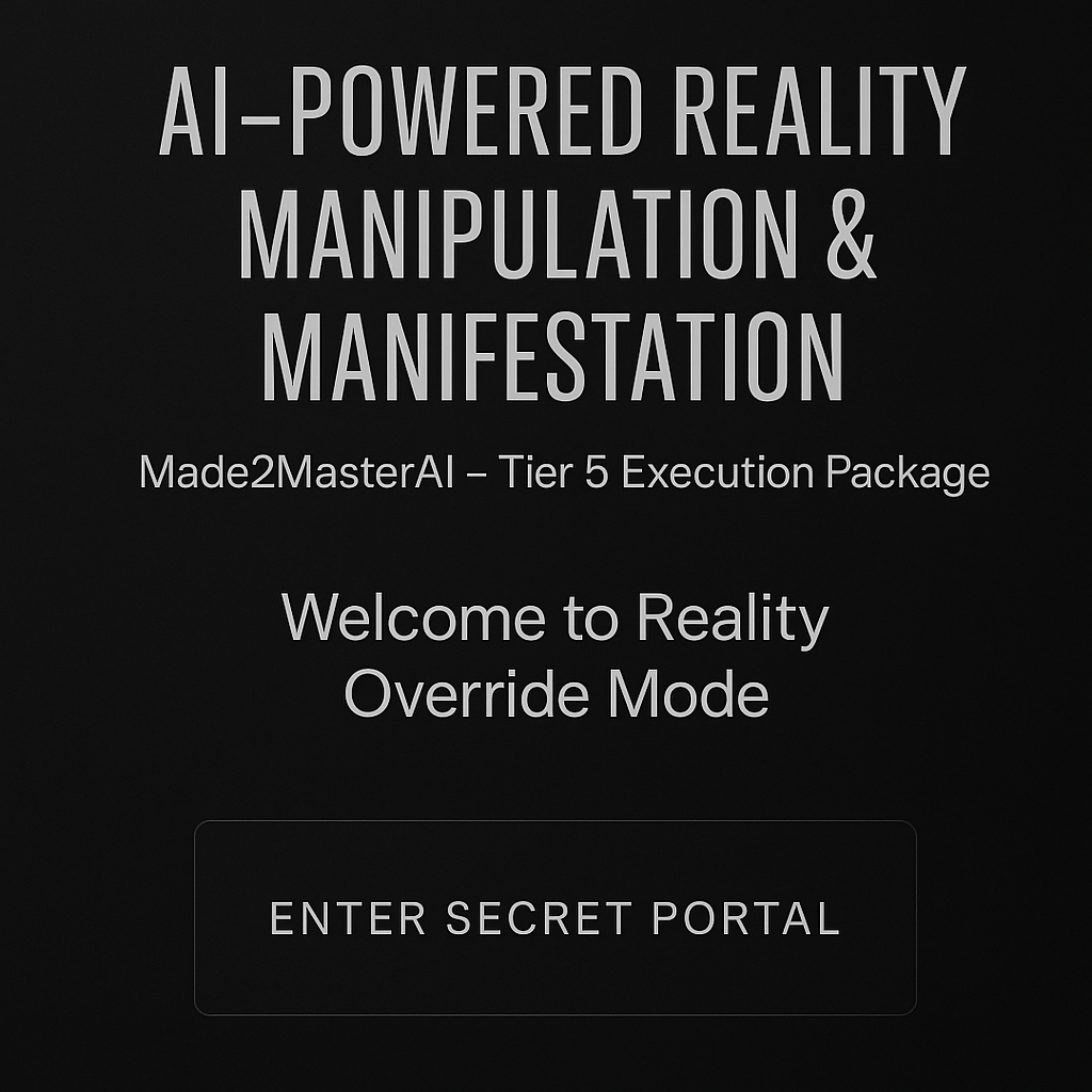 AI-Powered Reality Manipulation & Manifestation

By Made2MasterAI™ | Made2Master™ Quantum Structure Systems
“Recode perception. Bend timelines. Execute change.”